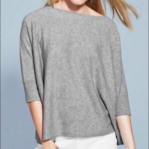 Garnet hill gray boxy cashmere crew sweater SMALL S
